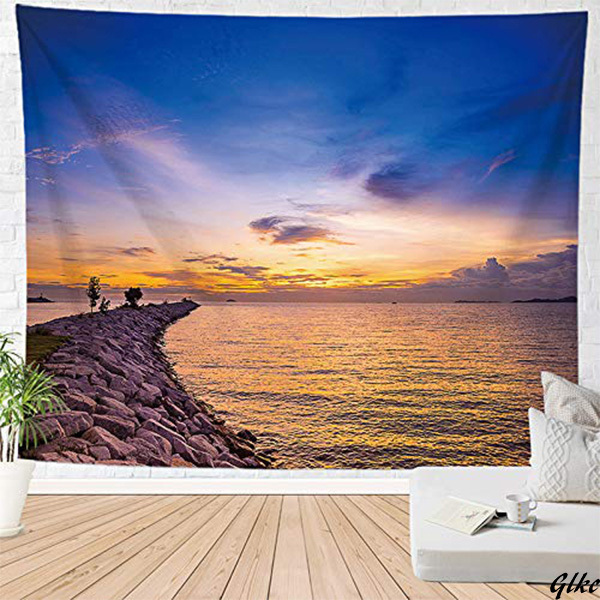 【部屋の壁掛けアートやベッドスプレッドとして多用途に使える】 夕焼け 海岸 タペストリー 壁掛け インテリア 模様替え ポリエステル 癒し