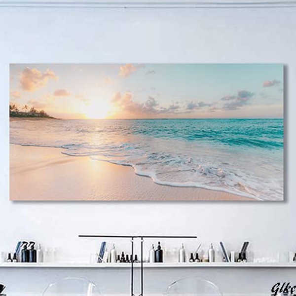 【癒しの海アートパネル 木枠付き完成品】 壁掛けパネル 40×80cm 海 太陽 絵画 ハワイ 風景 リゾート ポスター