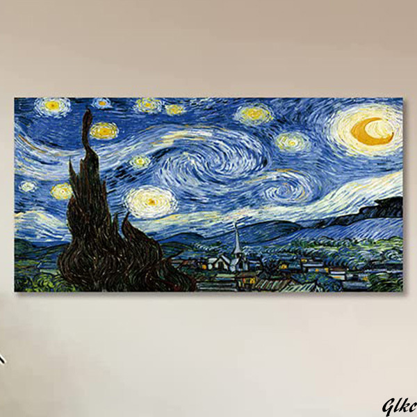 【ゴッホ 星月夜 木枠付きアートパネル】 壁掛けアートパネル 30×60cm 抽象画 レプリカ 寝室インテリア 玄関飾り ギフト