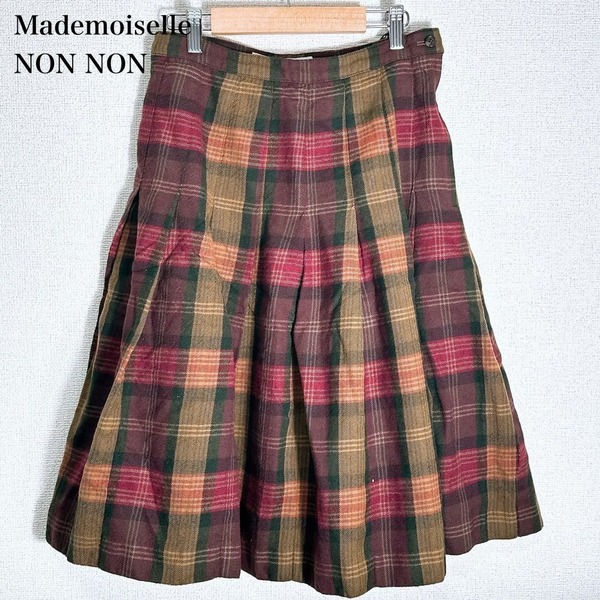 ◇ Mademoiselle NONNON マドモアゼルノンノン チェック柄 スカート L サイズ 赤 レッド 緑 グリーン 黄色 イエロー レディース