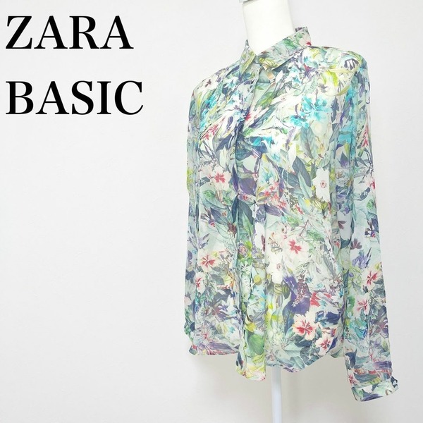 ◇ ZARA BASIC ザラベーシック 長袖 シャツ 羽織り 総柄 サイズ XL ブラウス マルチ レディース