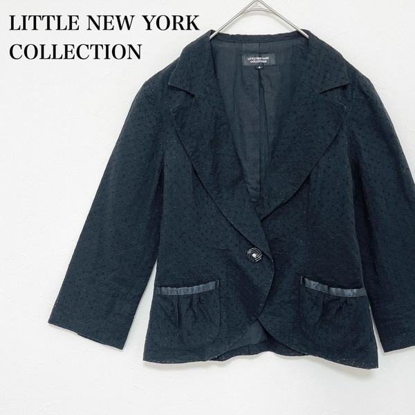 ◇ LITTLE NEW YORK COLLECTION リトルニューヨーク 羽織り ジャケット サイズ 4 黒 ブラック テーラード ジャケット 七分袖 レディース