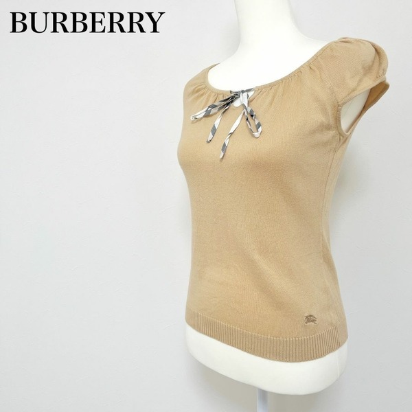 ◇ BURBERRY LONDON バーバリーロンドン ブルーレーベル トップス カットソー リボン サイズ 38 M ベージュ 薄茶 綿 コットン レディース