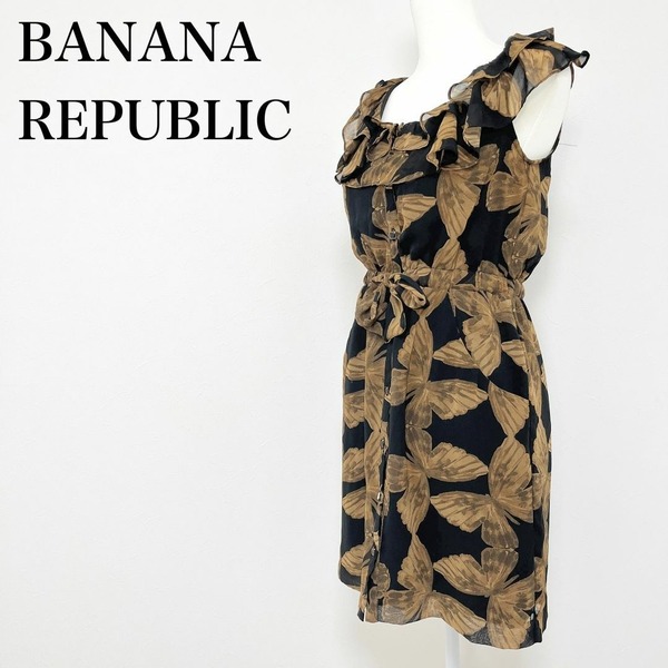 ◇ BANANA REPUBLIC バナナリパブリック ワンピース ノースリーブ タンクトップ ひざ丈 蝶 サイズ 2 M レディース