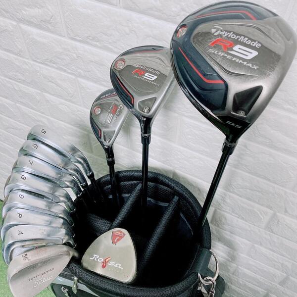 ゴルフクラブセット テーラーメイド R9 rac 12本 キャディバッグ付き 男性 右利き カーボンシャフト スチールシャフト 初心者