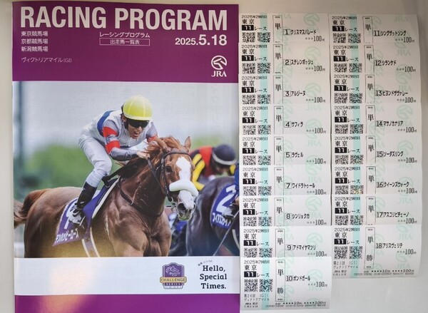 【2025.5.18 ヴィクトリアマイル】出走全頭 現地単勝馬券&レーシングプログラム☆優勝アスコリピチェーノ☆JRA 匿名配送