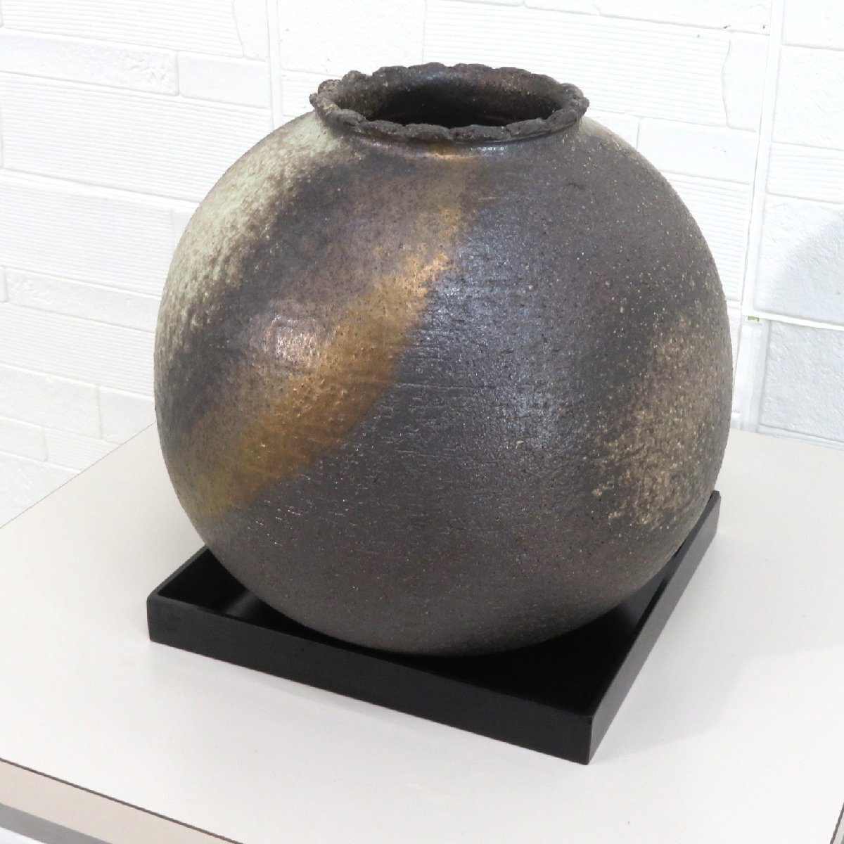 信楽焼】 宝袋ネズミ付き壺 花瓶 縁起物 インテリア 骨董品