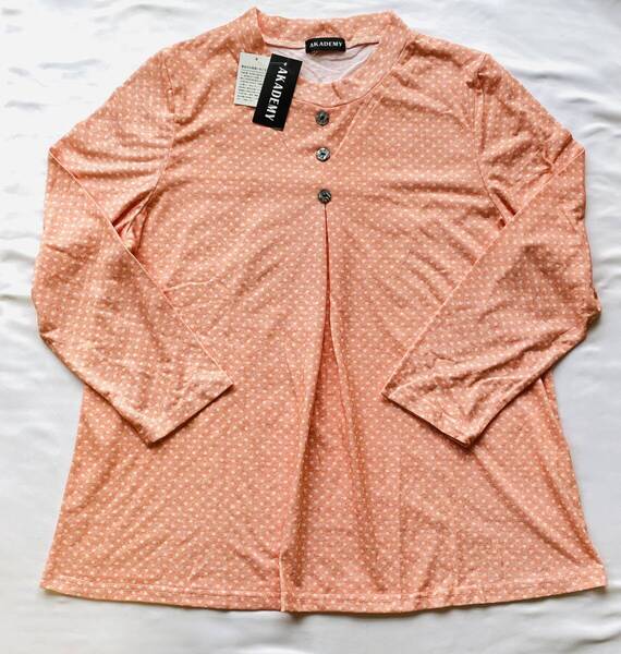 【新品】【送料込み】【M~L】長袖チュニック ピンク系ドット柄