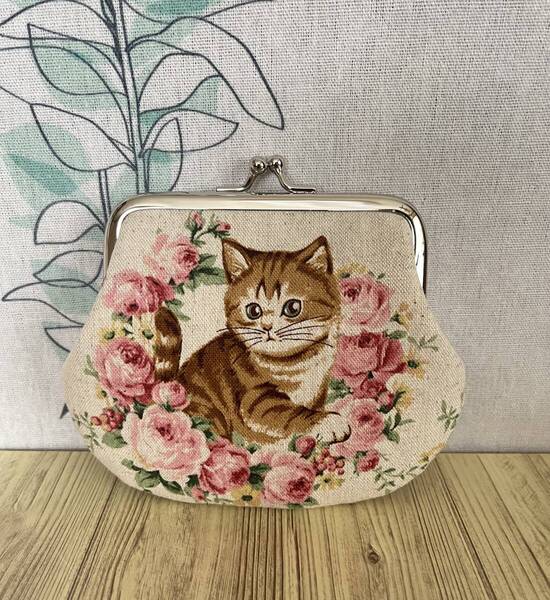 がま口 ポーチ / 財布 / 小物入れ / ハンドメイド☆猫&花・4