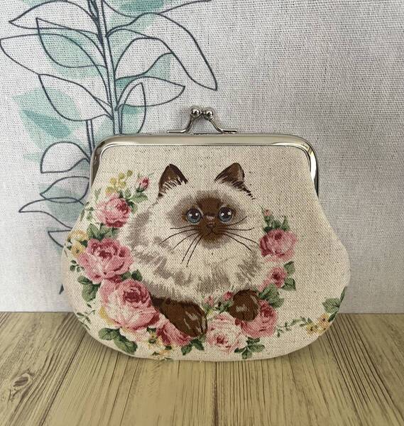 がま口 ポーチ / 財布 / 小物入れ / ハンドメイド☆猫&花・5