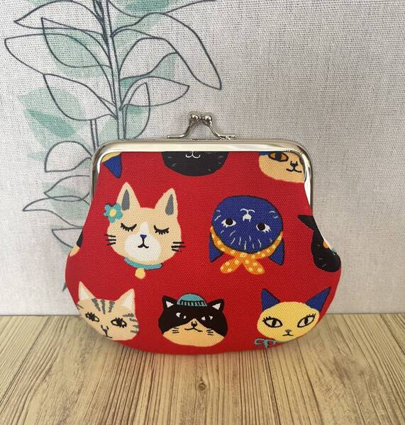 がま口・ ポーチ / 財布 / 小物入れ / ハンドメイド / 猫フェイス赤・14