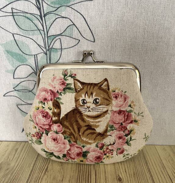 がま口 ポーチ / 財布 / 小物入れ / ハンドメイド☆猫&花・6