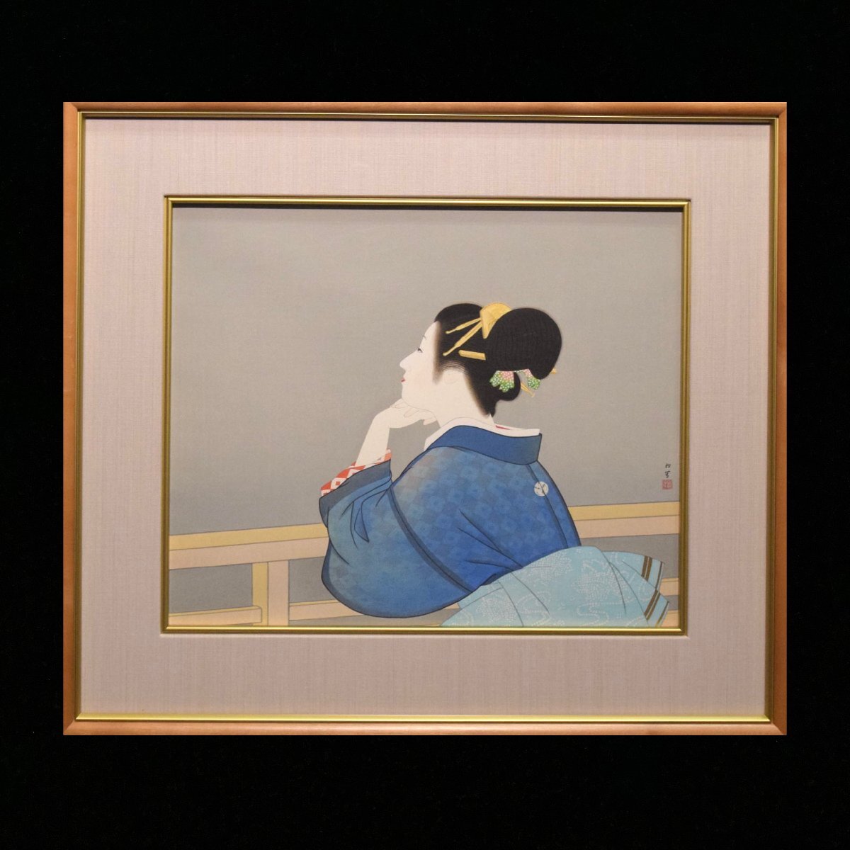 Amazon.co.jp: 版画上村松園若葉ミクスドメディアシール付額装
