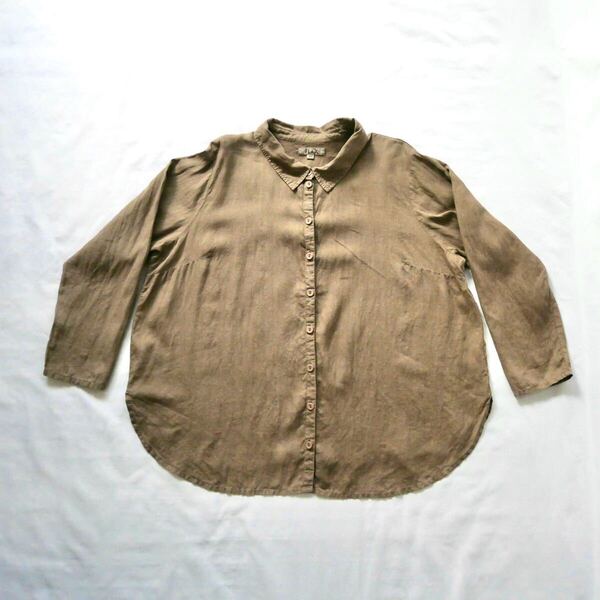 Made in lithuania 100% linen FLAX brown shirt リトアニア製 100%リネン ブラウン 長袖シャツ 古着 ヴィンテージ 麻 長袖