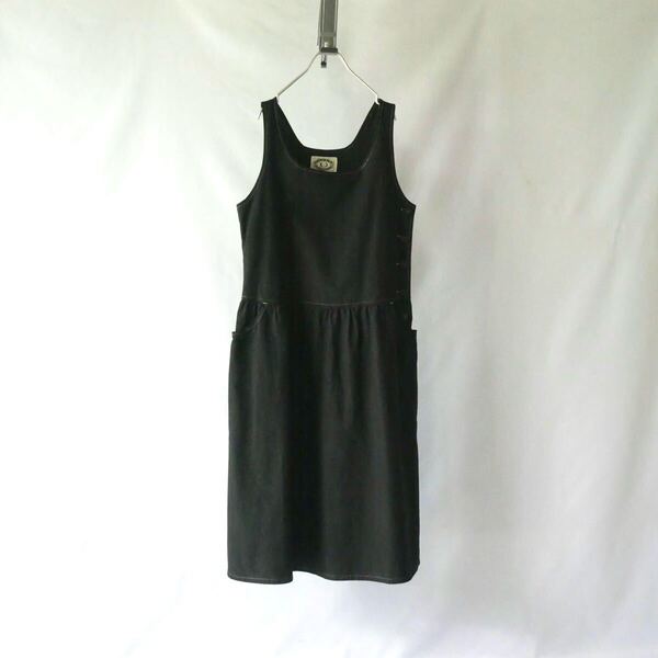 80s vintage BANANA REPUBLIC black cotton onepiece 80年代 ヴィンテージ バナナリパブリック 黒 白ステッチ コットンワンピース