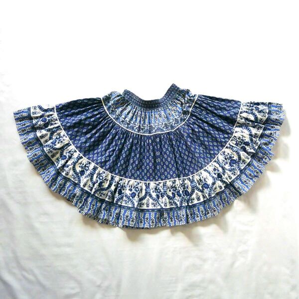 Made in France blue floral provence skirt フランス製 ブルー 花柄 サーキュラー プロヴァンススカート ボリューム ヴィンテージ