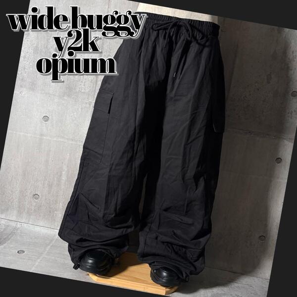 y2k opium ワイドバギー カーゴパンツ 裾広 鬼太 グランジ モード薄手