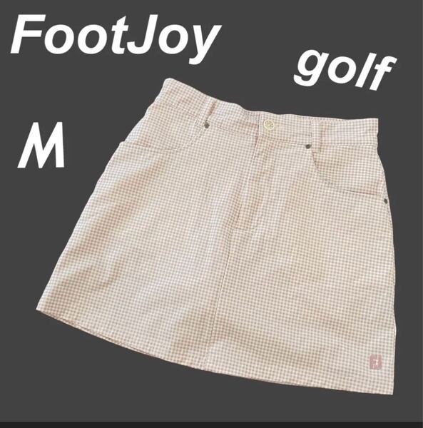 FootJoy フットジョイ レディース ゴルフスカート M ウェア インナーパンツ付 アンダーパンツ 刺繍ロゴ チェック ライトピンク系 (F29)★
