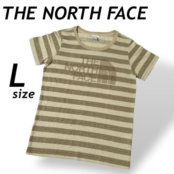 THE NORTH FACE レディース 半袖カットソー L Tシャツ ロゴプリント NTW 11 233 ゴールドウィン 日本製 ボーダー ベージュ系 (E01)★