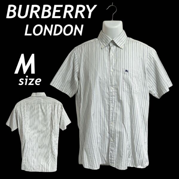 BURBERRY LONDON バーバリー メンズ 半袖シャツ M ボタンダウン 刺繍ロゴ 綿 A1L48-116-04 三陽商会 ストライプ マルチカラー系 (E02)★