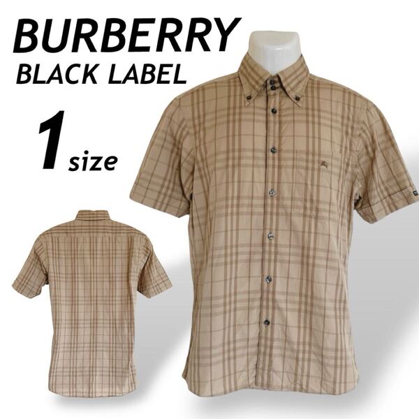 BURBERRY BLACK LABEL バーバリー メンズ 半袖シャツ 1 ボタンダウン 刺繍ロゴ BMW30-903-43 三陽商会 チェック柄 ベージュ系 (E019)★