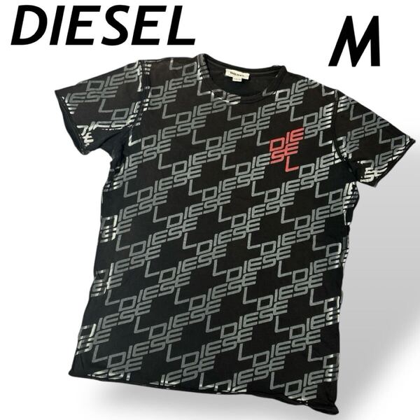 DIESEL ディーゼル メンズ 半袖Tシャツ カットソー M ダメージ加工 RN 93243 CA 25594 総柄 グレー系 (E023)★