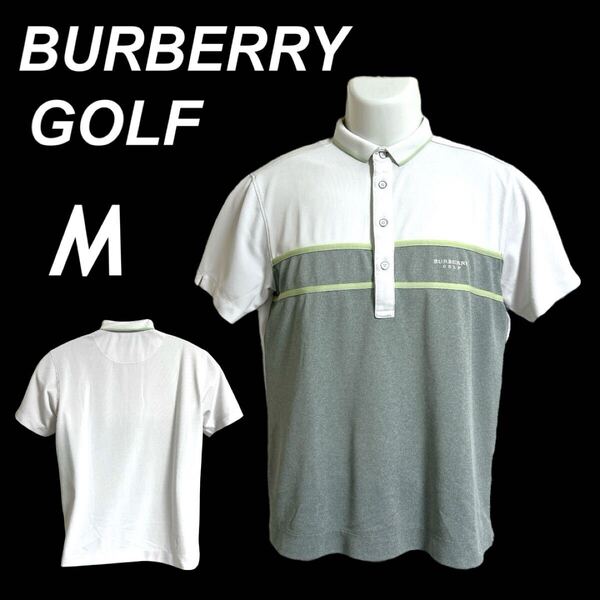 BURBERRY GOLF メンズ 半袖ポロシャツ M ゴルフウェア 刺繍ロゴ BFV56-241-03 三陽商会 ホワイト×グレー系 マルチカラー (E026)★