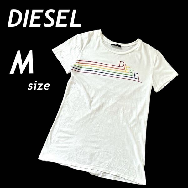 DIESEL ディーゼル メンズ Tシャツ M 半袖カットソー カラフルロゴ RN 93243 CA 25594 ホワイト系 (E032)★