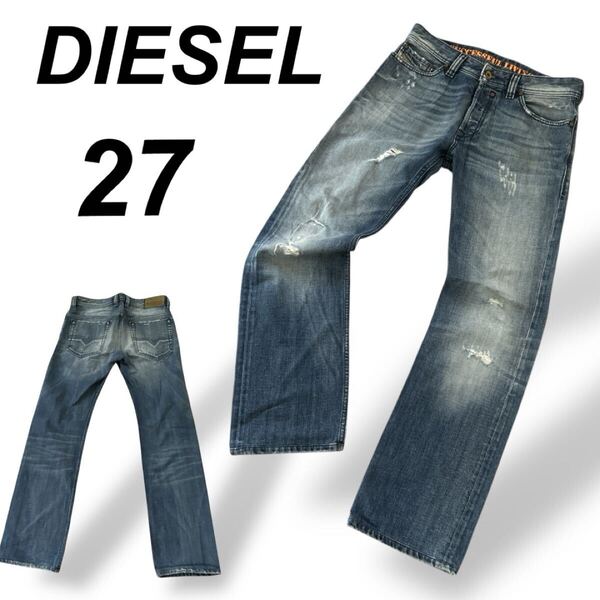 DIESEL ディーゼル レディース デニムパンツ ボタンフライ 27 ジーパン ジーンズ ダメージ加工 RN93243 CA25594 プルー系 (E043)★