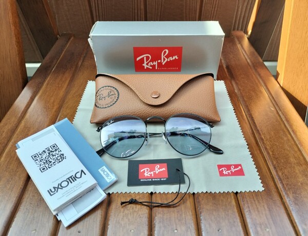 国内正規品【Ray Ban】RB3447 ROUND METAL WASHED LENSES 50mm 002/64 BLACK/BLUE-GREY《定価¥29.040-》カラーレンズ#サングラス木村拓哉