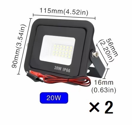2個セット DC12V 20W LEDライト IP66 投光器 屋外照明 作業灯