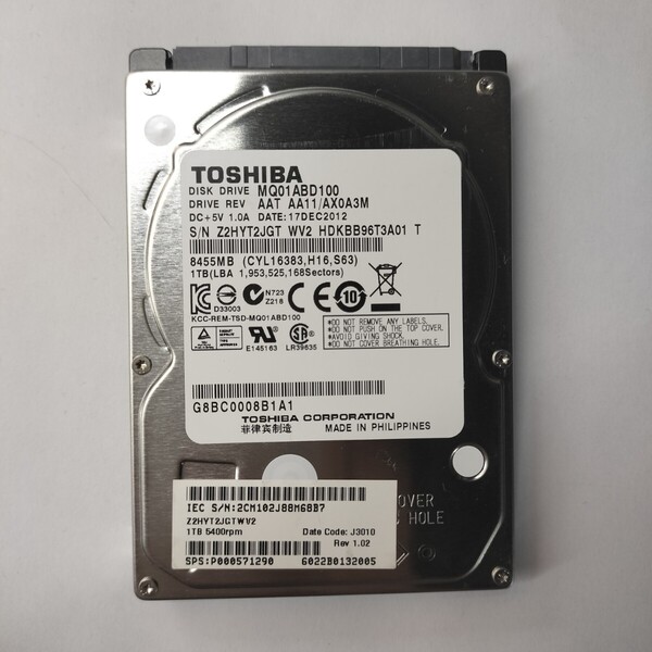 ★送料無料★TOSHIBA 1TB 2.5 SATA HDD 正常品 Y63
