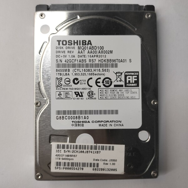 ★送料無料★TOSHIBA 1TB 2.5 SATA HDD 正常品 Y66