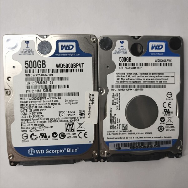 ★送料無料★WD 500GB 2個セット 2.5 SATA HDD 正常品 Y75