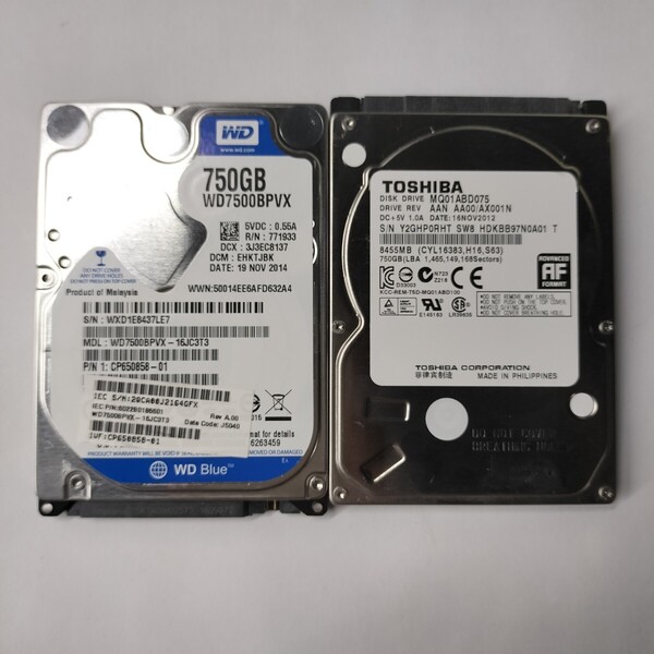★送料無料★750GB 2個セット2.5 SATA HDD 正常品 Y90