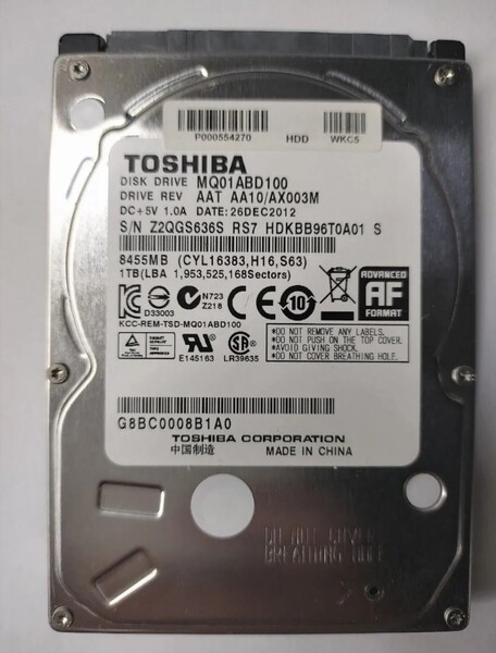 ★送料無料★TOSHIBA 1TB 2.5 SATA HDD 正常品 Y46