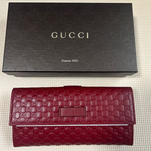未使用 GUCCI 長財布 レザー レッド系 箱あり