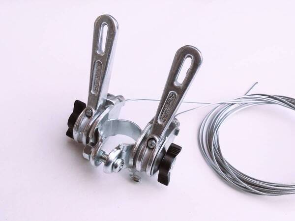 <送料込み 新品 即決> SunRACE Wレバー Φ22.2mm クイルステム向け フリー シフトレバー ダブルレバー ビンテージ風に!!