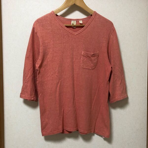送料込 日本製 BARNS outfitters 七分袖 Vネック ロンT Mサイズ USED バーンズ アウトフィッターズ Tシャツ アメカジ 古着 made in JAPAN