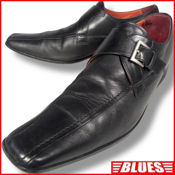 即決★PAZZO★27cm レザービジネスシューズ パッツォコレクション モンクストラップ 日本製 メンズ 黒 本革 本皮 ヒール 革靴