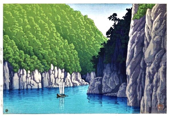 5作品'No85) 川瀬巴水 マット紙複製仕上げ ①紀州瀞②関宿の雪晴③湖畔の月④別府(観海寺)⑤大手門の春の夕暮