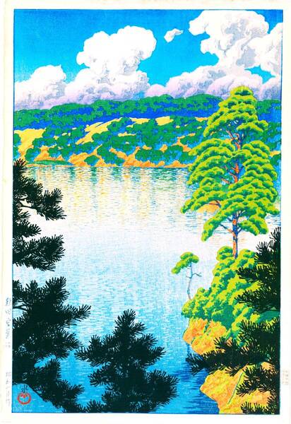 5作品(No449) 川瀬巴水 越前和紙複製仕上 ①秋田空巣沼②奈良春日神社③根津権現の雪④田子之浦の夕⑤関口の雪