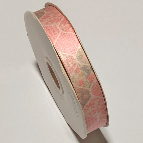 1巻 50ヤード 約45m 幅25mm 2.5cm 両面 プリント リボン ピンク 花柄