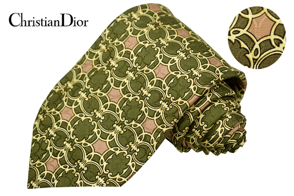 N-2896★送料無料★超美品★Christian Dior MONSIEUR クリスチャン ディオール★90s ヴィンテージ 正規品 グリーンパターン シルクネクタイ