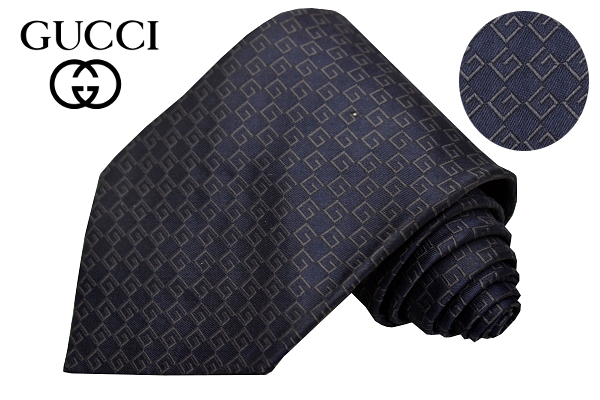 N-2932★送料無料★GUCCI グッチ★正規品 イタリア製 ネイビー濃紺色 全面Gロゴ 豪華な 織り生地 シルクネクタイ