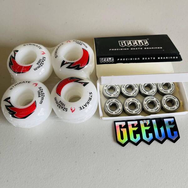 STRIKATE スケートボード スケボー 52mm 100Aハードウィール+ABEC11ベアリングセット 白色