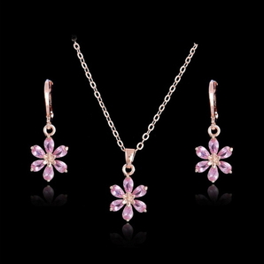 キラキラ花柄2点セット★czダイヤモンド ネックレス&ピアス★ゴールドK18加工