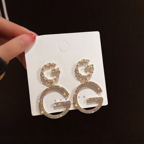 キラキラ豪華GGピアス●ラインストーン&czダイヤが揺れるゴールドピアスk18色
