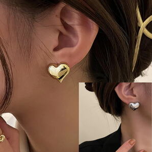 シルバー&ゴールド ハート形シンプルピアス2セット★カジュアルに華やかさをプラス
