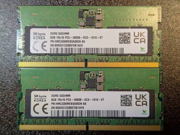 DDR5-4800(PC5-38400) 計16GB(8GB×2) ノートパソコン用(SODIMM)